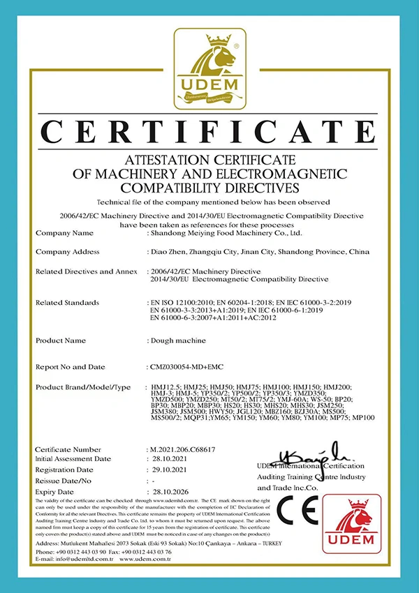 CE certification of the dough processing equipment 